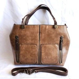 Brown Marble Vegan Leather Handbag Shoulder Bag NWT